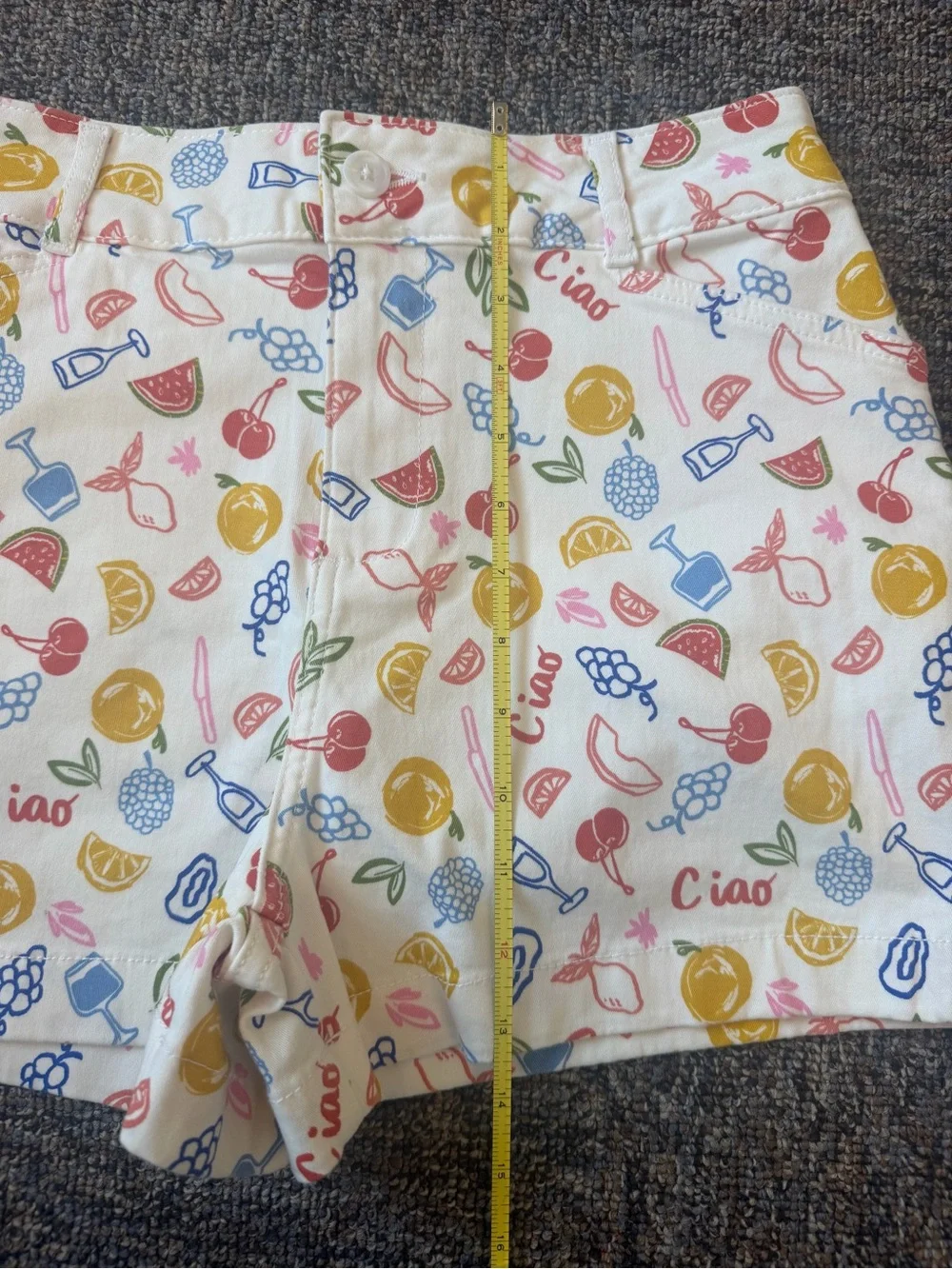 Bagatelle Collection White Fruit-Print Cotton Women’s Chino Shorts Size 6 NWT